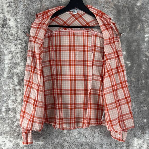 XXI Size M Plaid Cotton Button Top Salmon Long Sleeve Casual Pocket Collar - Picture 4 of 9